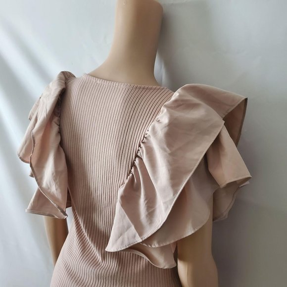 Haute Monde Women's Layered Flutter Sleeves Ribbed Blouse Blush Pink Size Medium - Picture 14 of 14